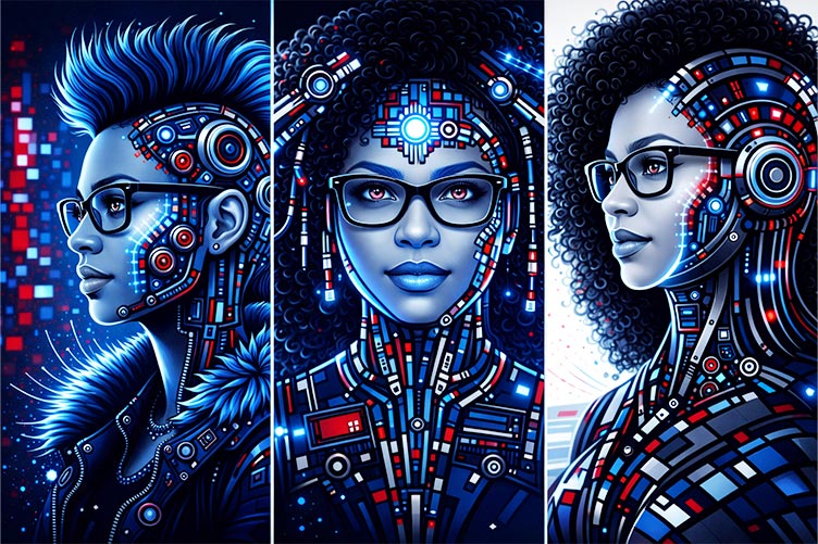 Blue and Red Color Styled Triptych Light
