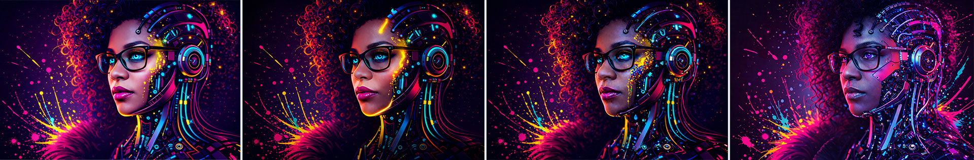 Cyberpunk iteration degradation across AI passes versus Photoshop corrections