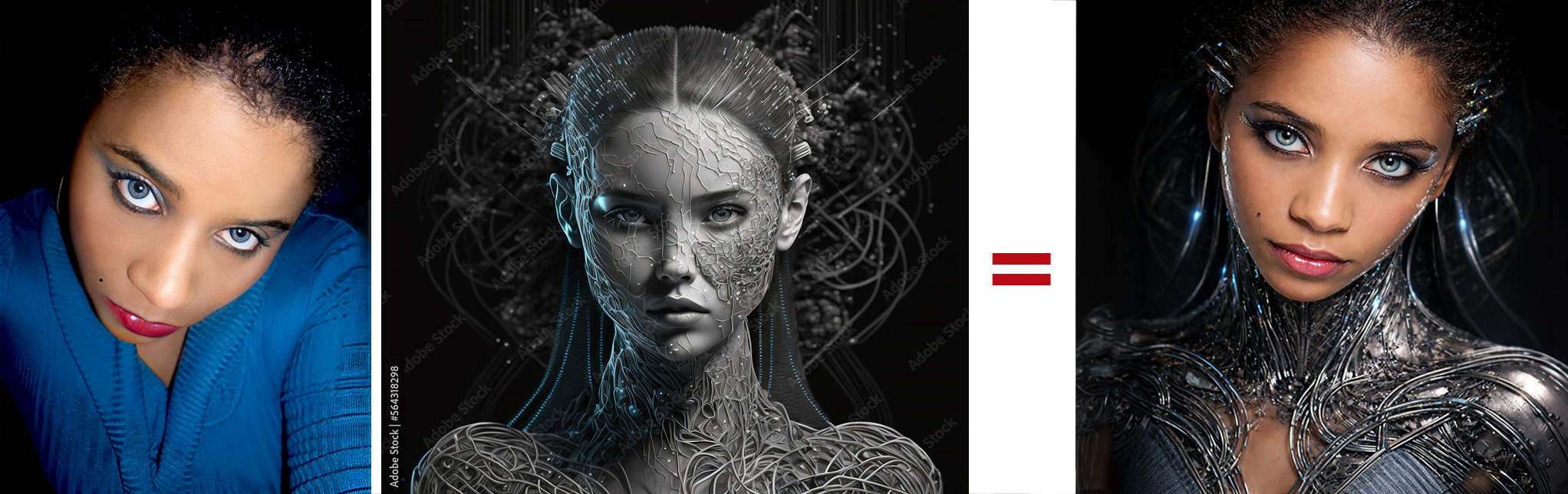 Source reference portraits — color photo of Giselle and Adobe Stock cybernetic style reference