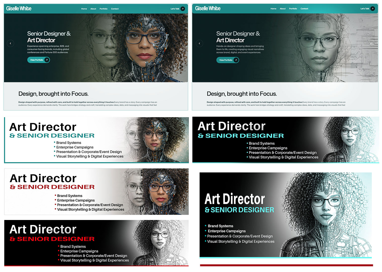 Final cybernetic collateral used across social media and new portfolio site