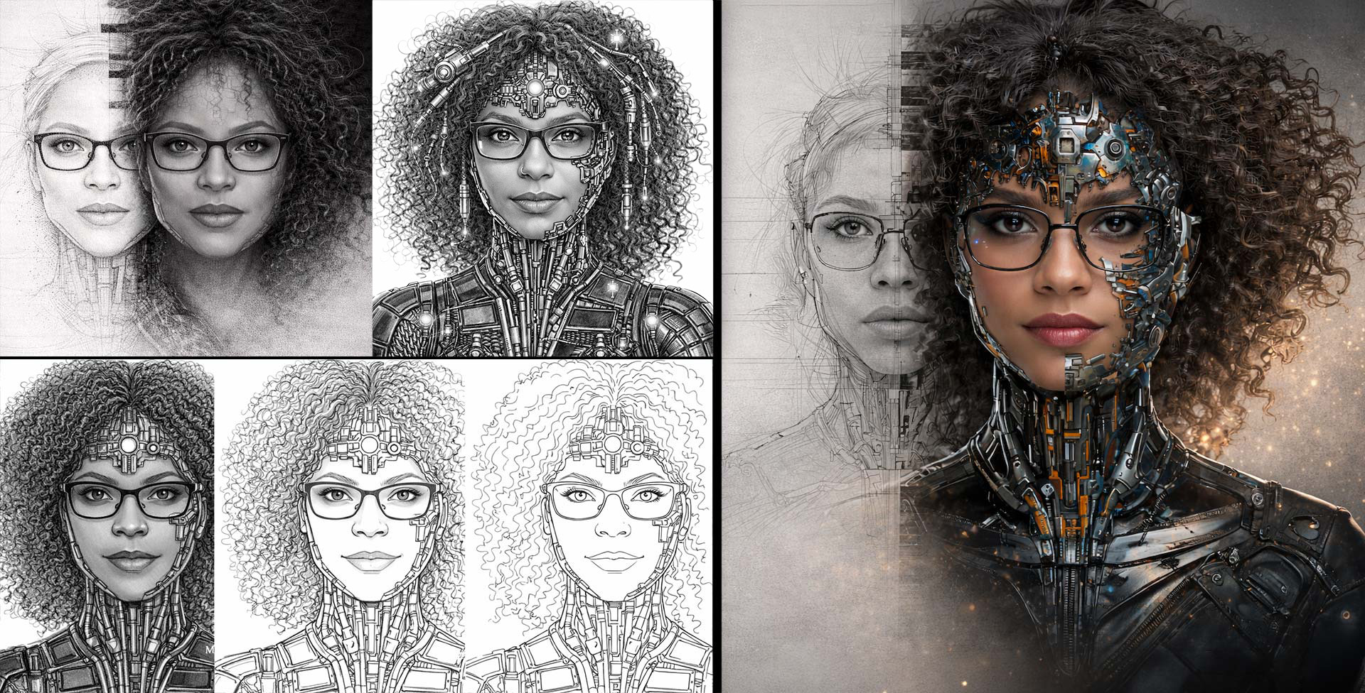Pencil to cyborg iteration getting closer to the concept