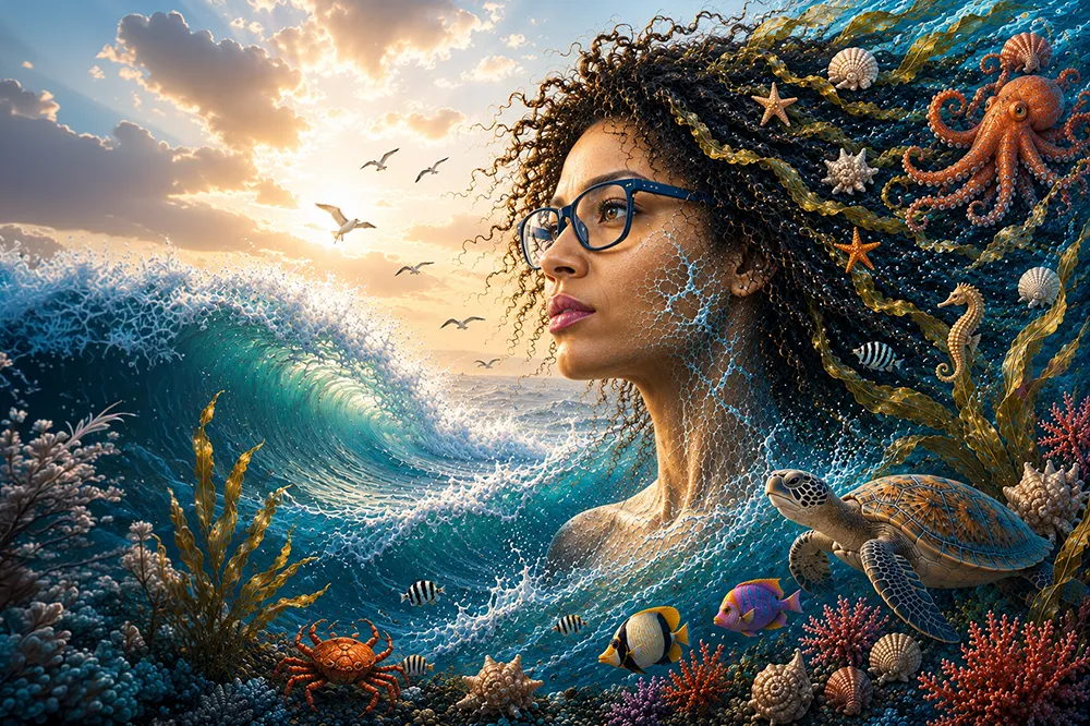 AI iteration with toy-like sea creatures and unrealistic electrified waves