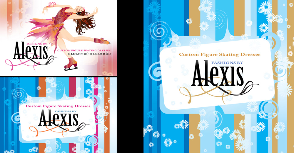 Alexis figure skating dresses invitation and branded packaging design