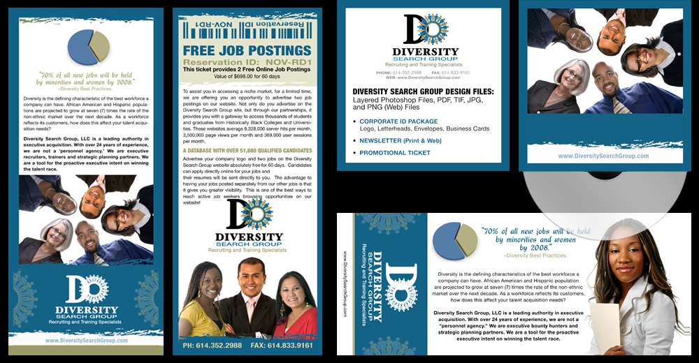 Diversity Search Group recruiting promotional materials and ticket design
