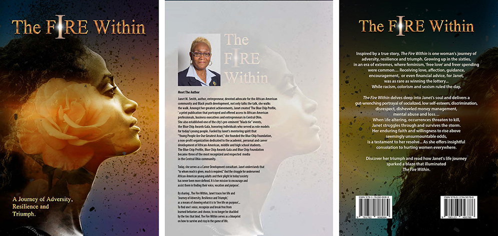 The Fire Within colorful alternative front cover, author biography page, and back cover.