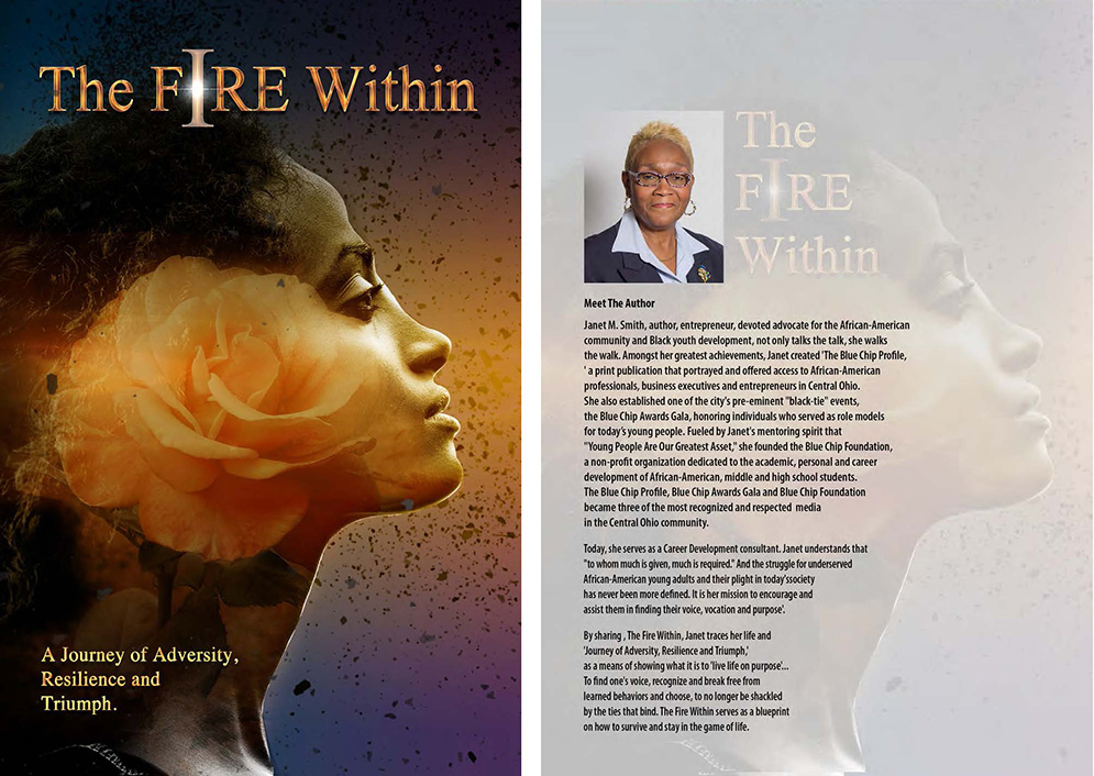 The Fire Within colorful alternative front cover beside the author biography page.