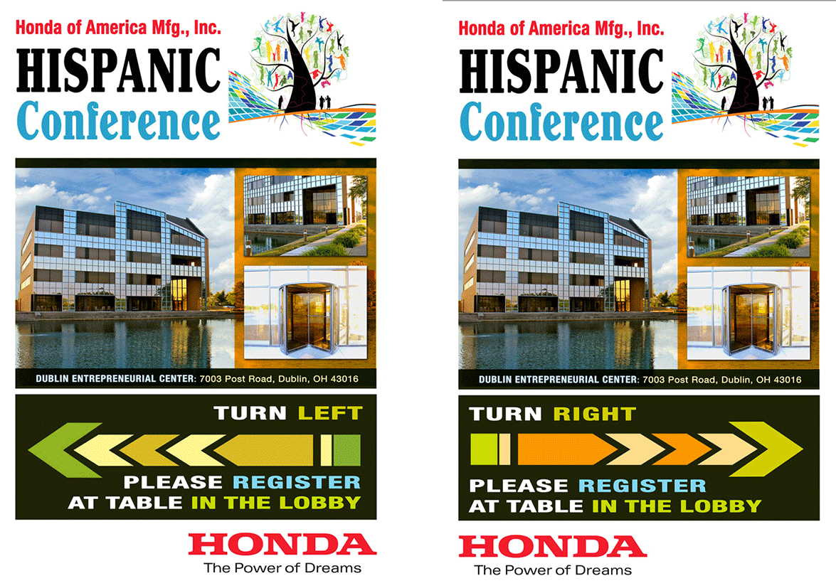 Honda Hispanic Conference directional signage lobby