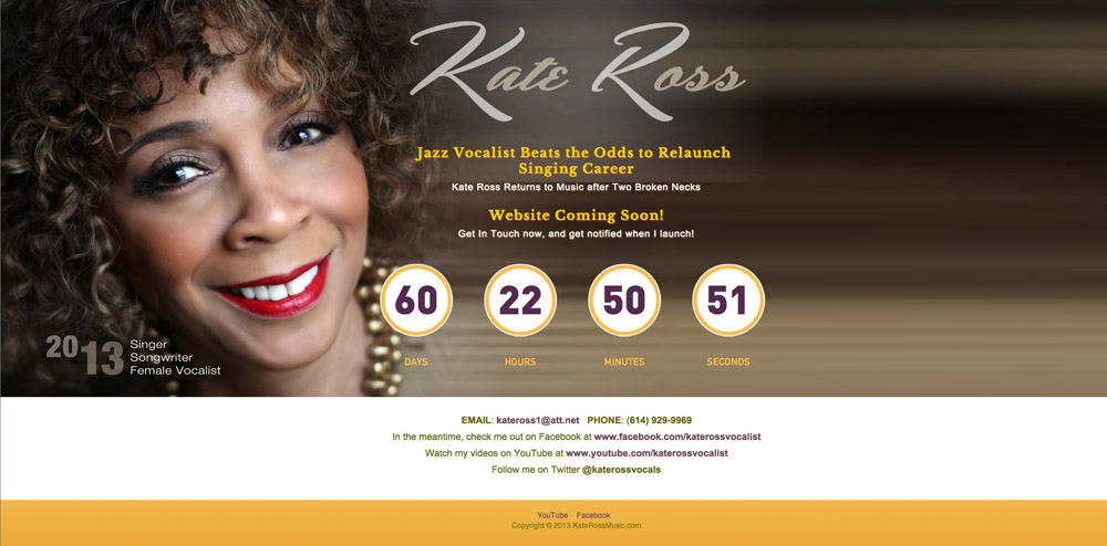 Kate Ross music website landing page design.