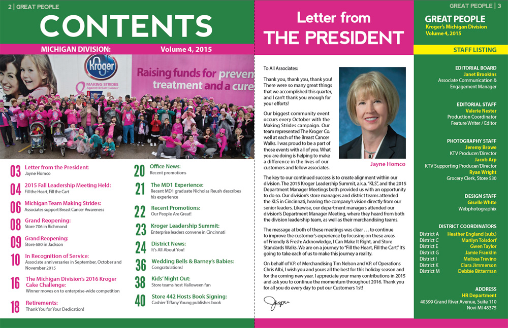 Kroger quarterly magazine contents pages