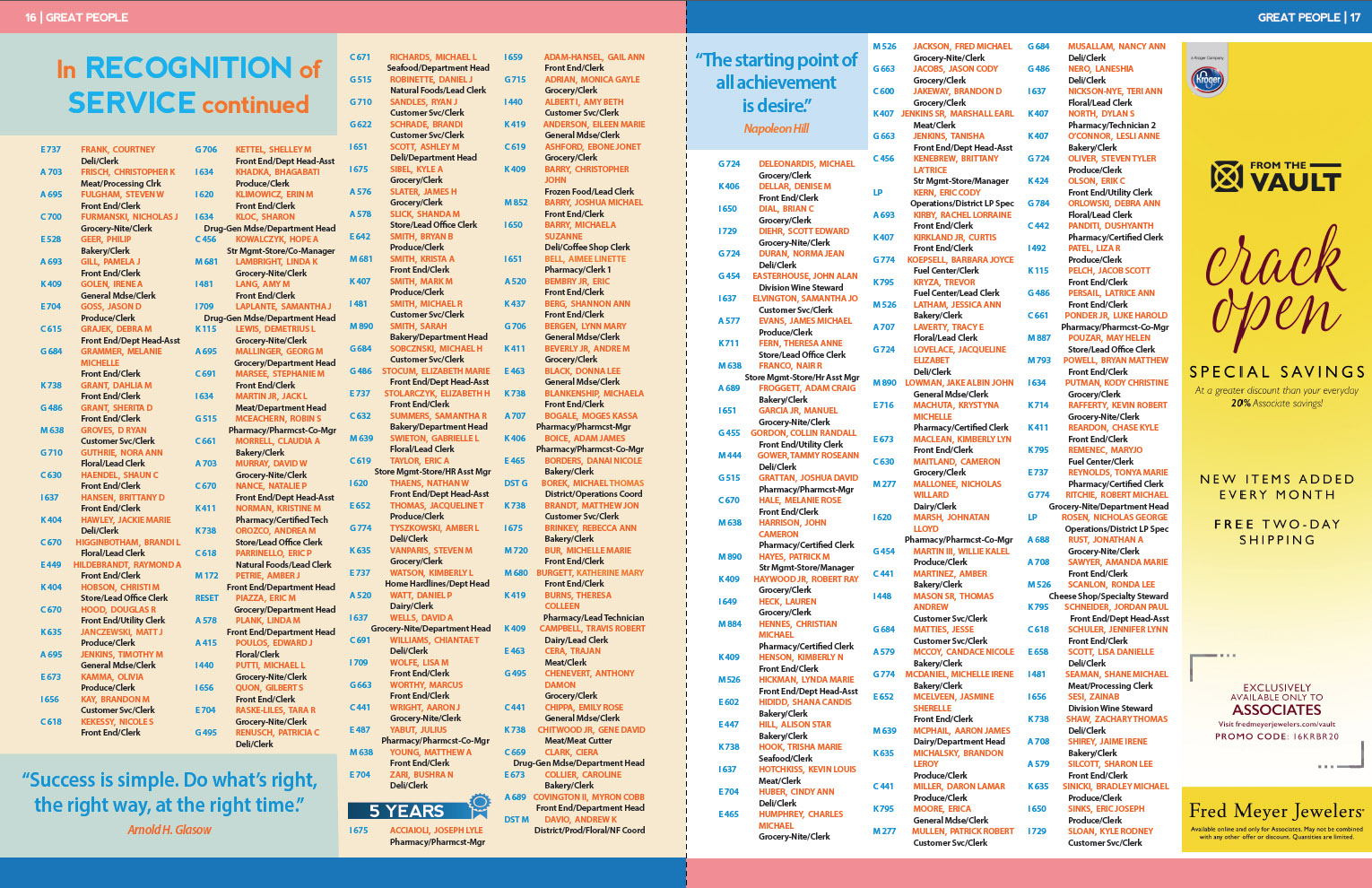 Kroger quarterly magazine recognition pages