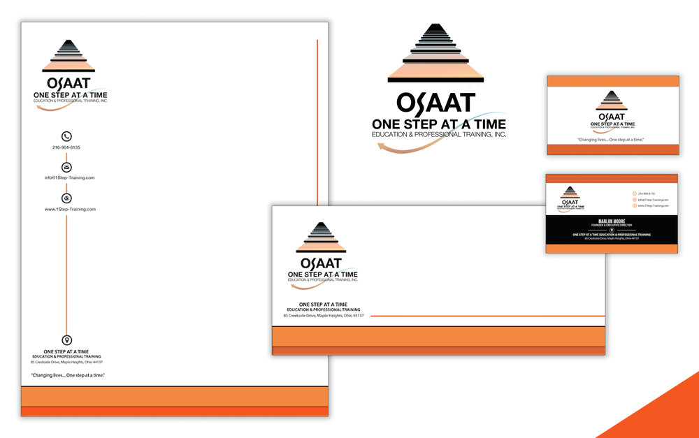 OSAAT corporate identity with letterhead envelope and business card