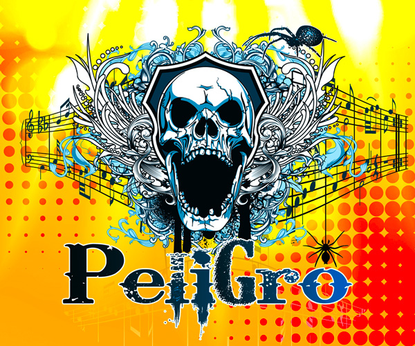 Peligro music band branding with logo, T-shirt, and CD cover design