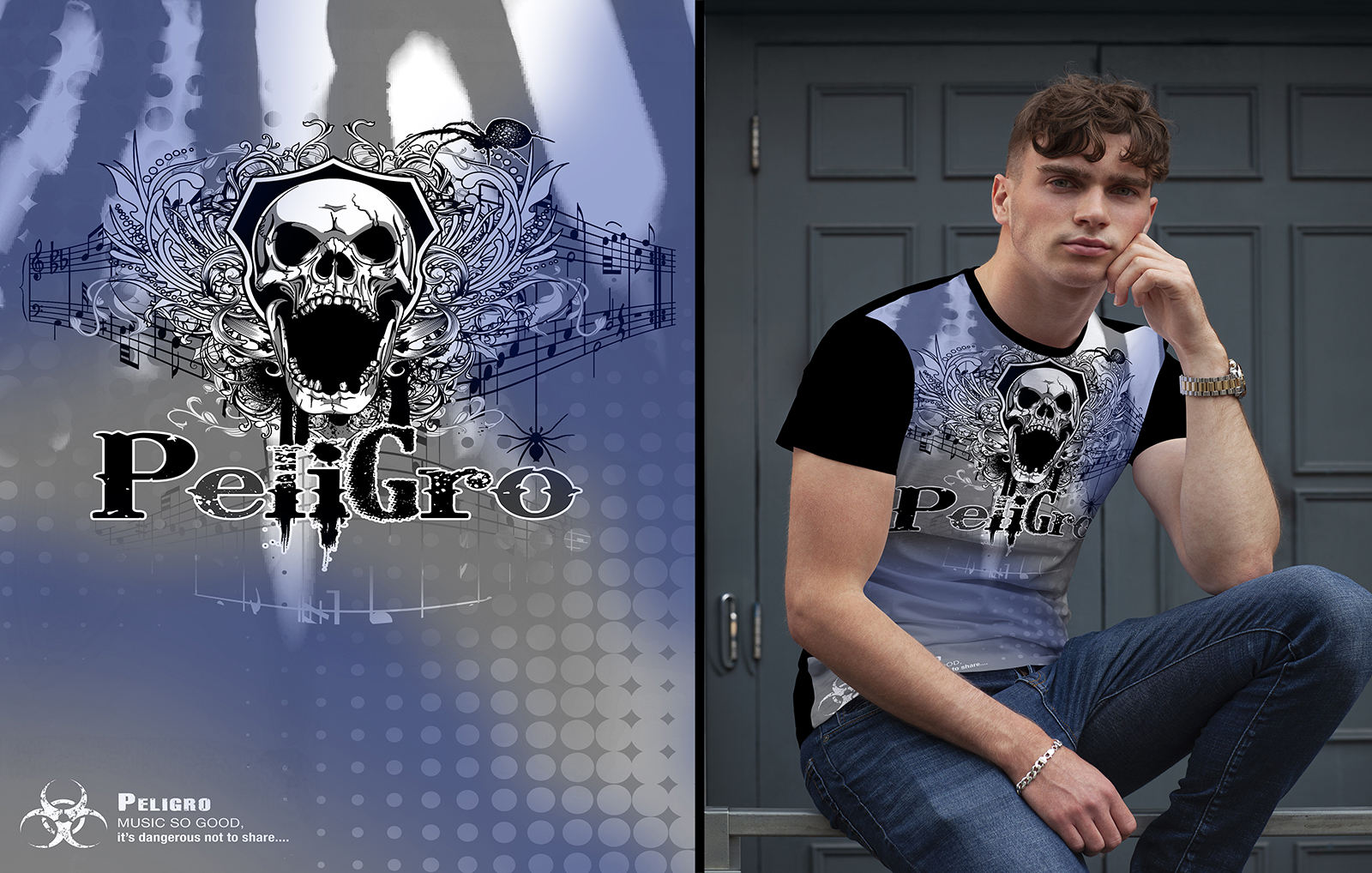 Peligro grey band T-shirt design