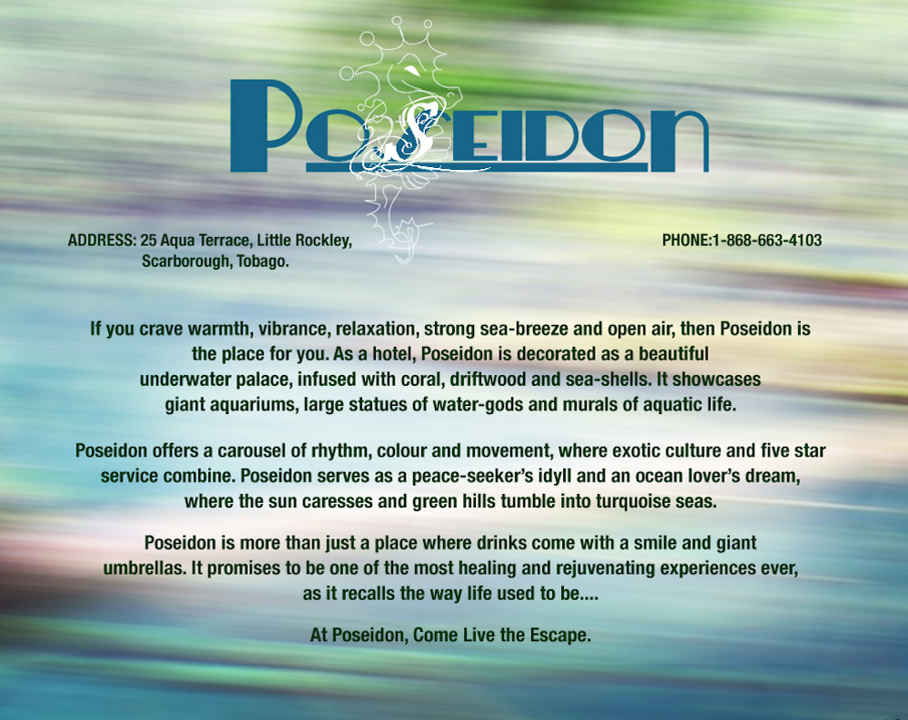 Poseidon Hotel brochure exterior and branded marketing application