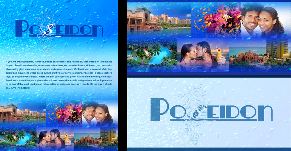 Poseidon Hotel guest welcome card and branded hospitality materials