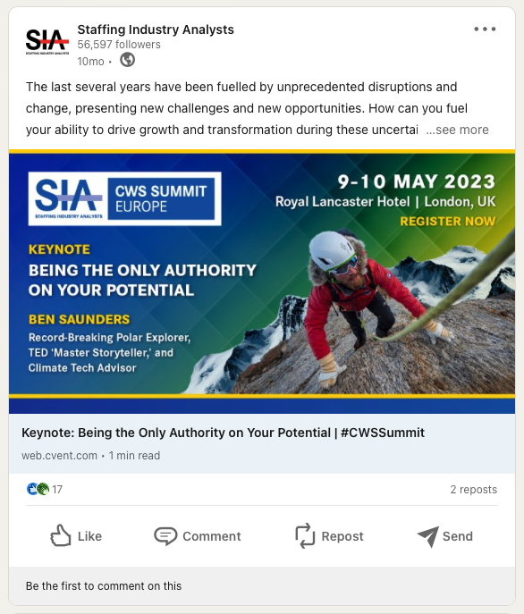 CWS Europe LinkedIn post