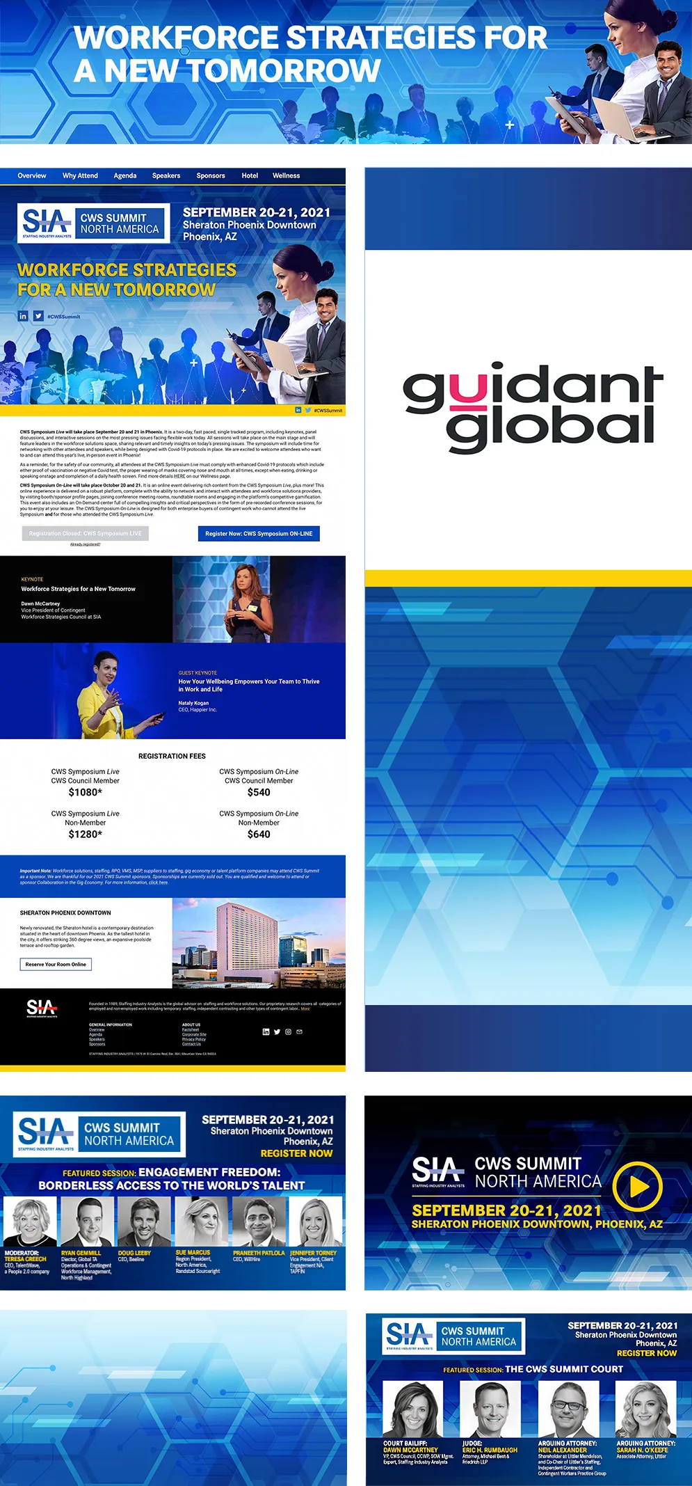 CWS Summit North America integrated campaign assets, including website graphics, web page design, video player design, signage, and conference badges.