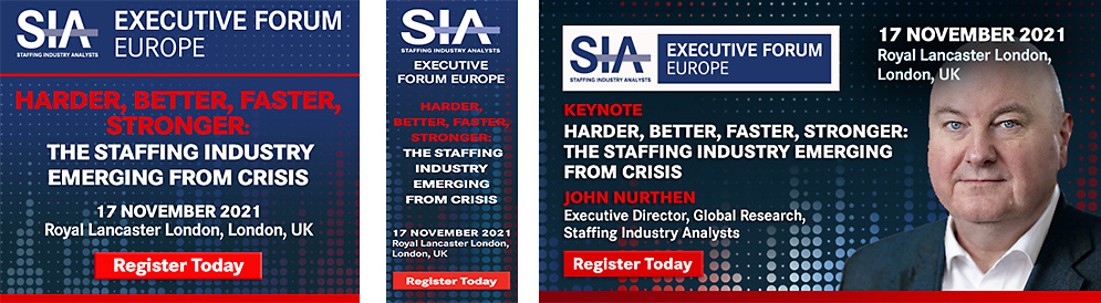Executive Forum Europe conference registration web badges and keynote speaker promotion featuring John Nurthen.