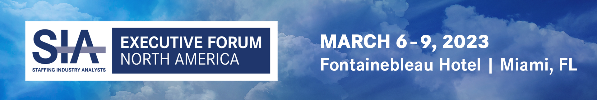 Website Subpage Header. Sky imagery creates an open backdrop for the conference name, dates, and venue. The compact header keeps essential details visible as visitors move through supporting pages.