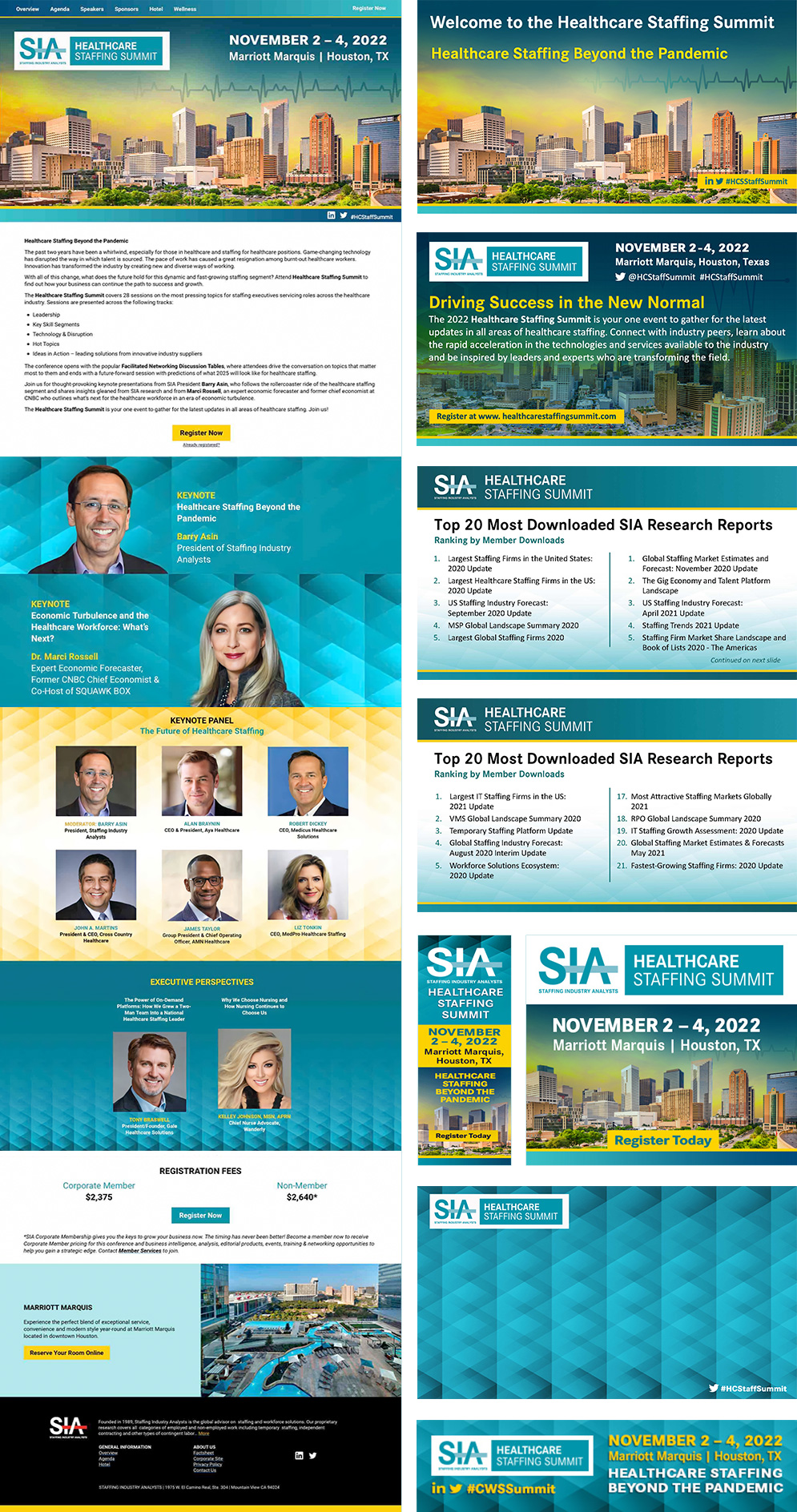 Website & Presentation System. Digital and PowerPoint materials show how the same conference identity supported both attendee marketing and the live program.