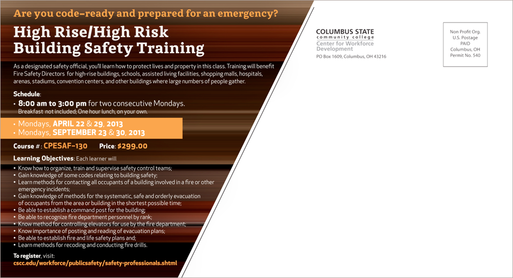 Columbus State CWD High-Rise Building Safety Postcard Back