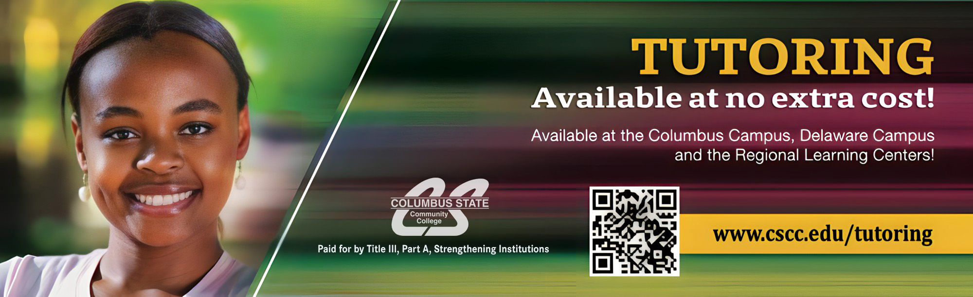 Columbus State Tutoring Bookmark and Banner: African American Student