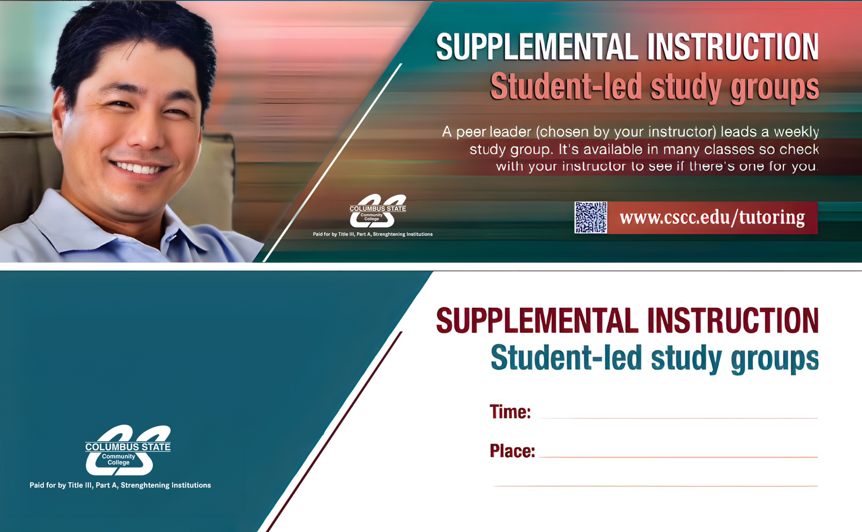 Columbus State Supplemental Tutoring Bookmark and Banner: Mature Asian Student