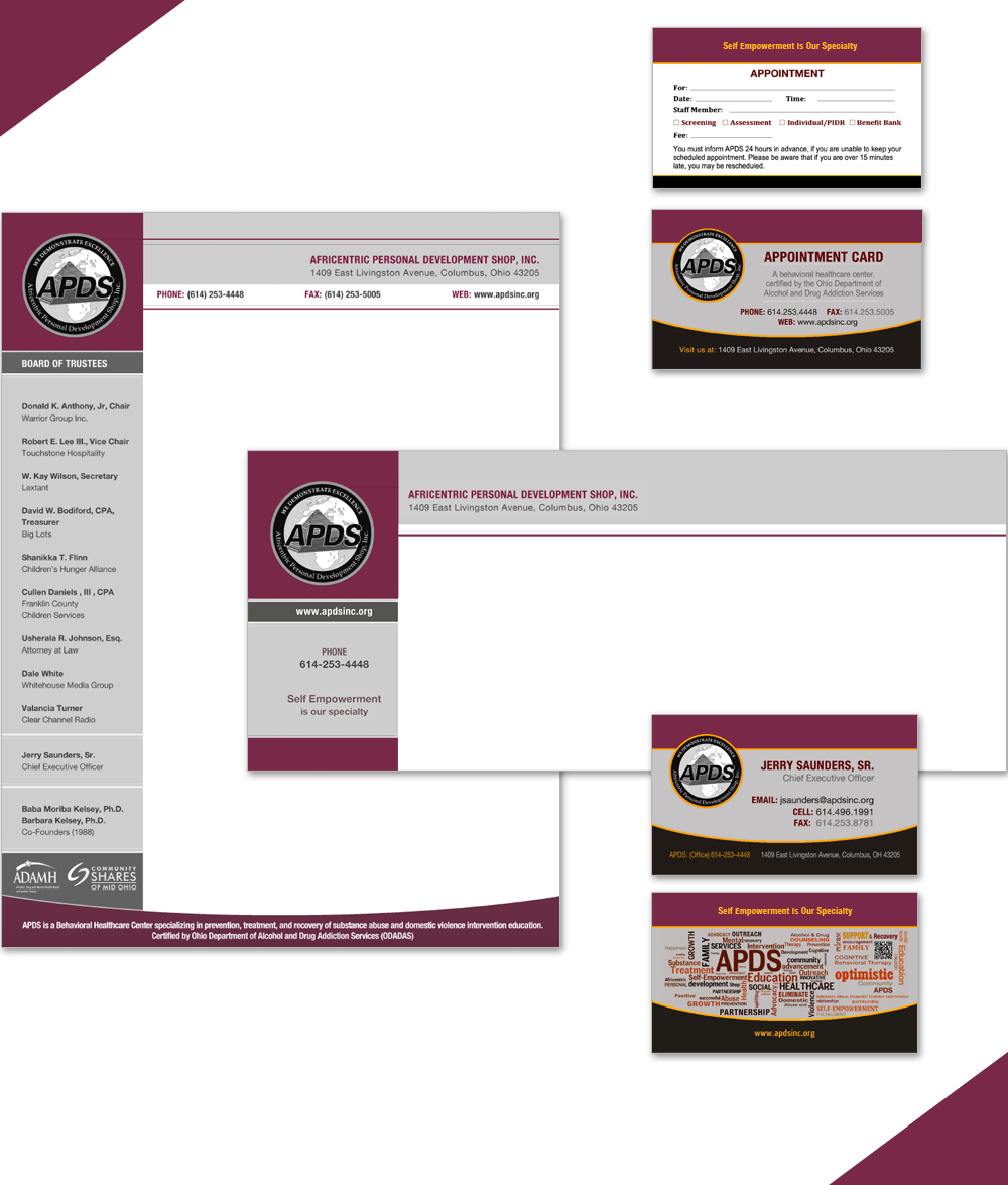 APDS stationery suite from the original corporate identity