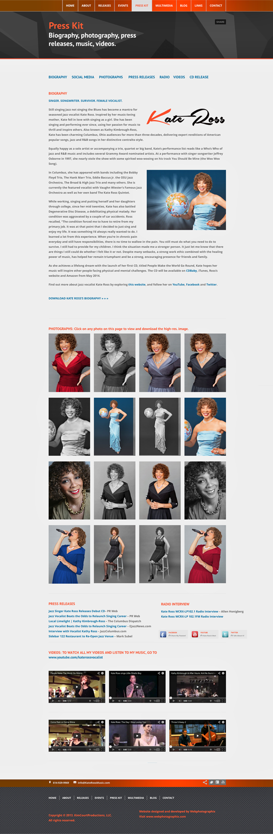 Kate Ross digital press kit website.