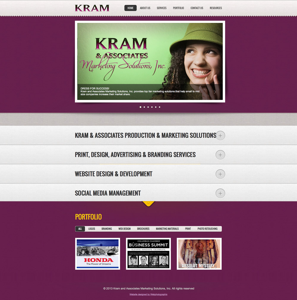 KRAM and Associates Marketing Solutions website design and development