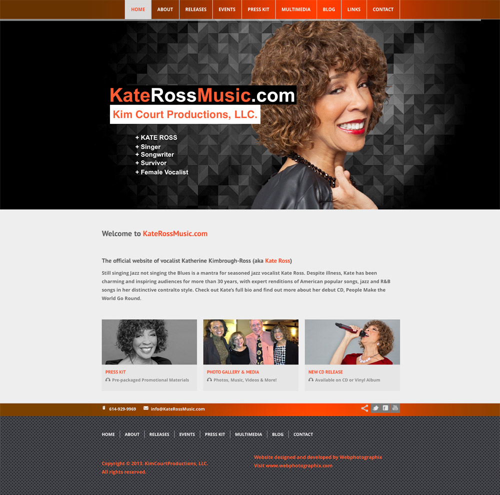 Kate Ross music website design.