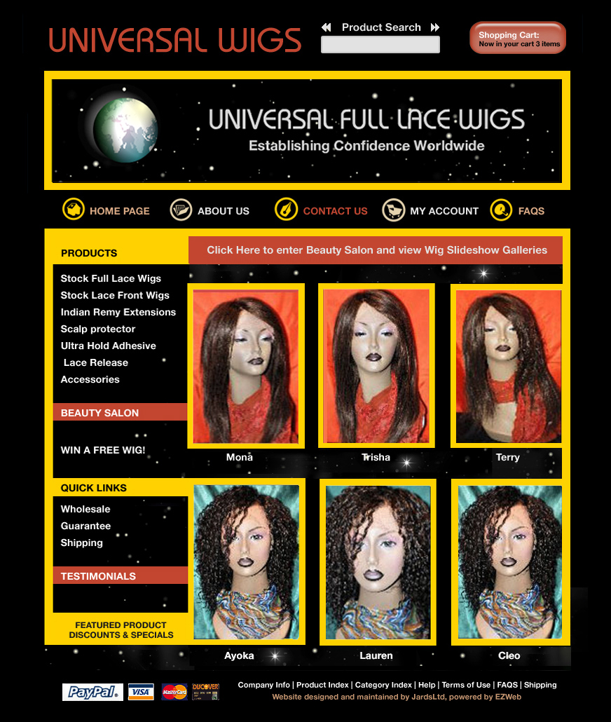 Universal Wigs Static Webpage Layout